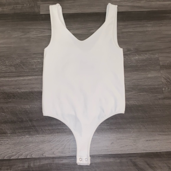 For Good Tops - NWT White Deep V Tank Bodysuit
